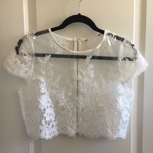 Forever 21 Sheer Floral Cropped Lace Top (S)